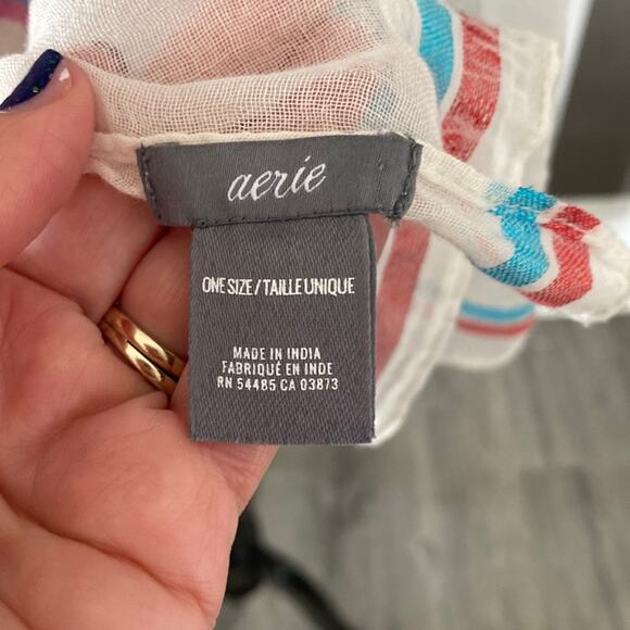 aerie White, Navy, Pink, Orange, Turquoise stripe Gauze / Muslin Scarf - Picture 7 of 8